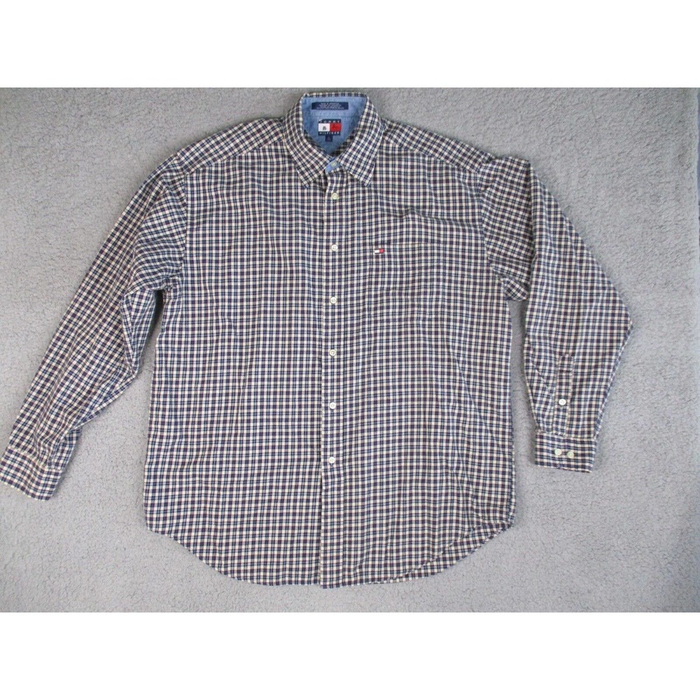 Vintage Tommy‎ Hilfiger Shirt Mens Large Multicolor Plaid Long Sleeve Button Up